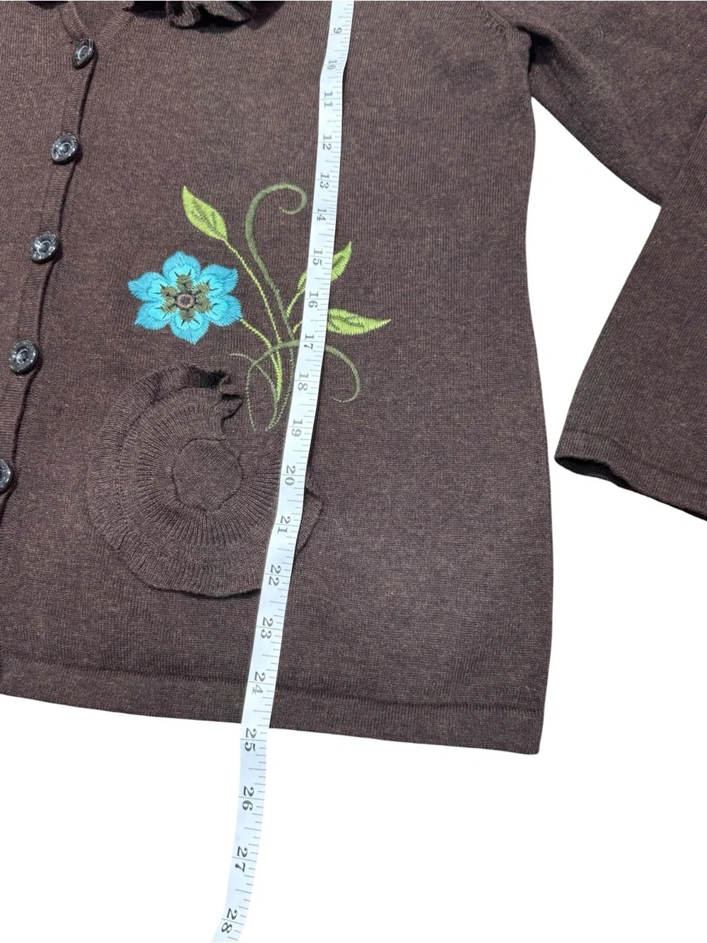Y2K Timberlea Womens Brown Floral Embroidered Cardigan XL Boho Cottagecore - Picture 5 of 10